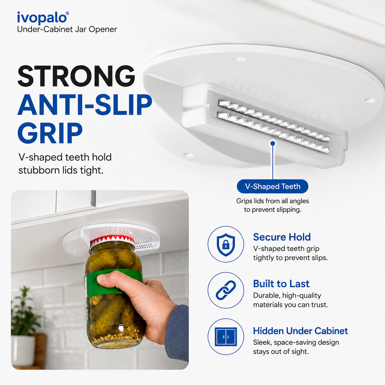 🫙ivopalo® Under-Cabinet Jar Opener – Easy One-Handed Lid Opener for Stubborn Jars