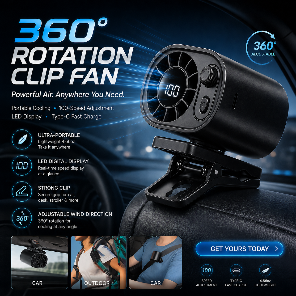 up Clip-On Portable Cooling Fan-Hands-Free Cooling Wherever Summer Takes You