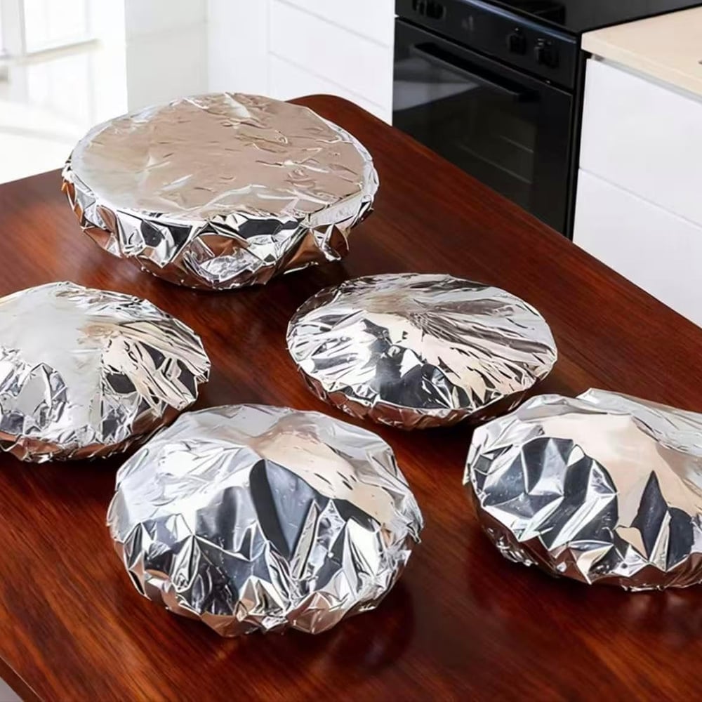 Reusable Aluminum Foil Food Covers – Stretchable Heat-Retaining Bowl & Plate Covers