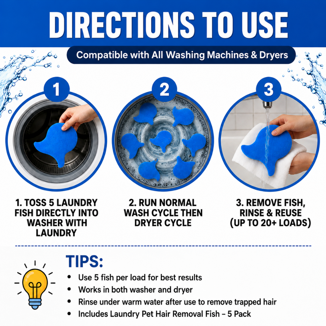 ⏳LAST DAY BUY 2 GET 1 FREE!💦 Laundry Pet Hair Removal Fish - 5 Pack