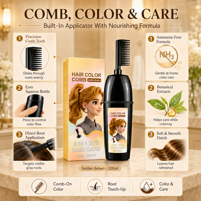 ✨ Skip the Salon. Cover Grays in 10 Minutes. Ammonia-Free Hair Color Comb for Easy Root Touch-Ups