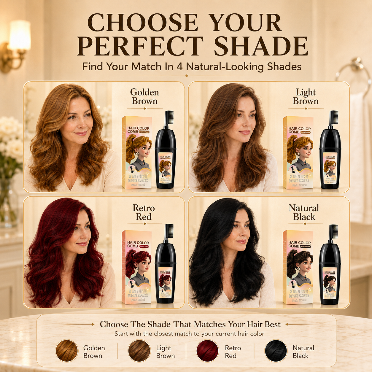 ✨ Skip the Salon. Cover Grays in 10 Minutes. Ammonia-Free Hair Color Comb for Easy Root Touch-Ups