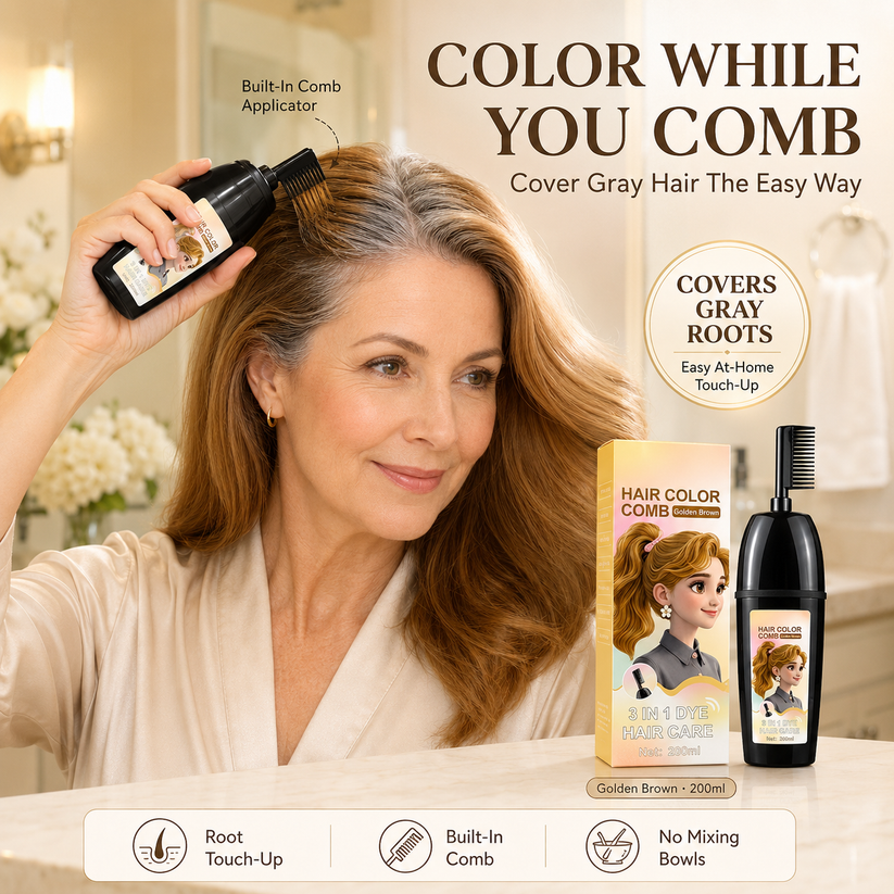 ✨ Skip the Salon. Cover Grays in 10 Minutes. Ammonia-Free Hair Color Comb for Easy Root Touch-Ups