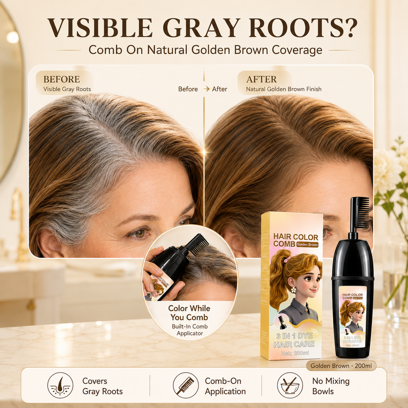 ✨ Skip the Salon. Cover Grays in 10 Minutes. Ammonia-Free Hair Color Comb for Easy Root Touch-Ups