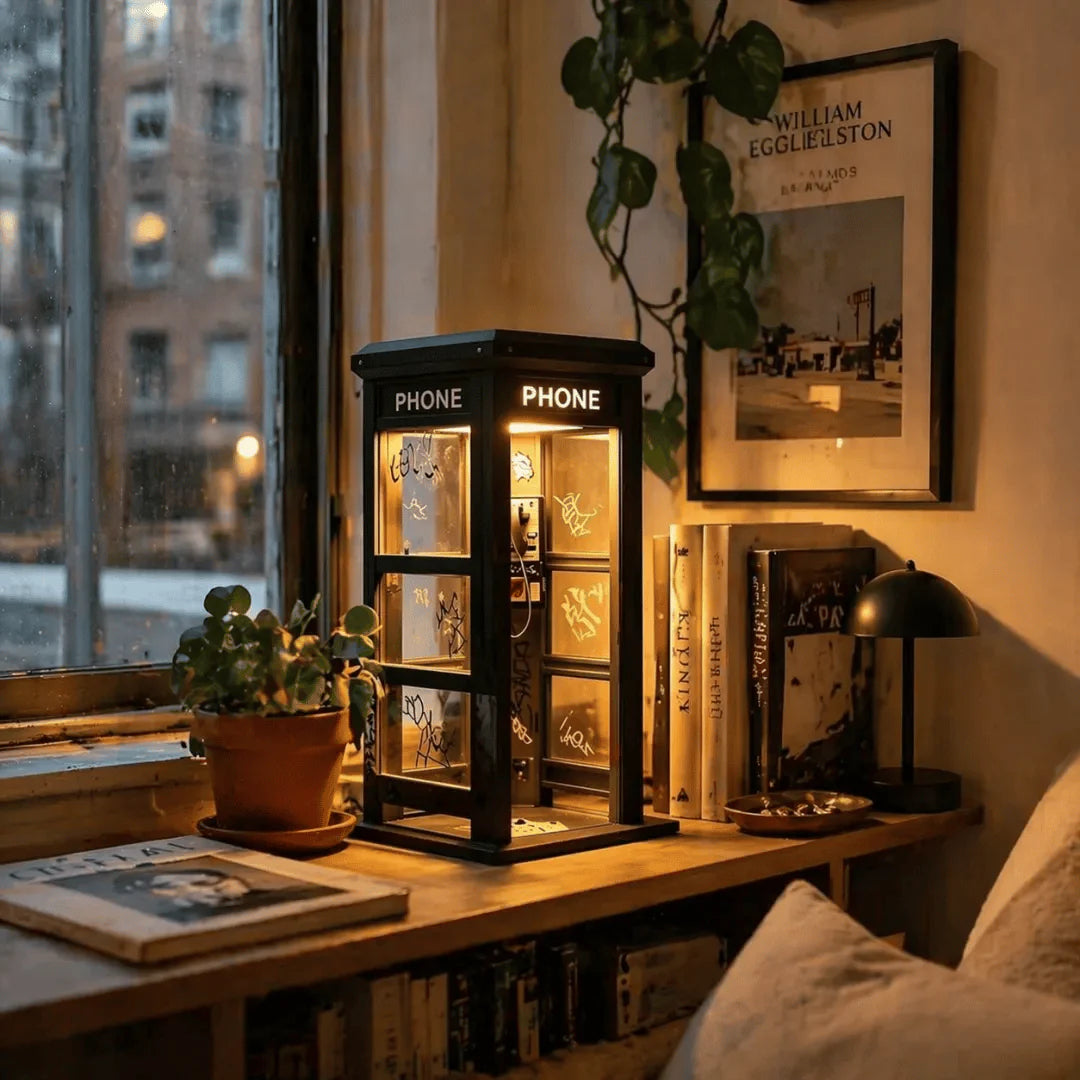 ✨Urban Noir Telephone Booth Lamp – Vintage Ambient Light for Desks & Shelves
