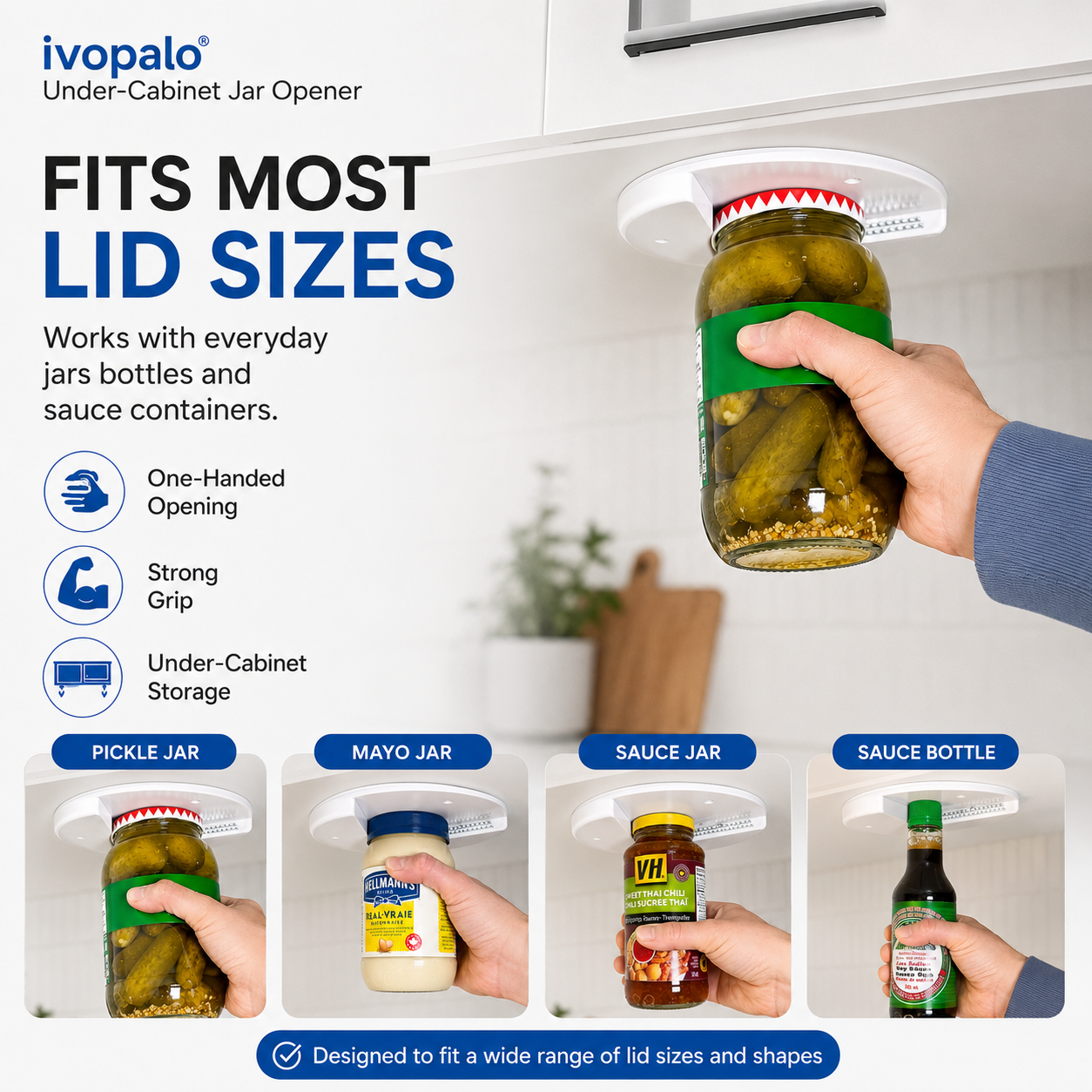 🫙ivopalo® Under-Cabinet Jar Opener – Easy One-Handed Lid Opener for Stubborn Jars