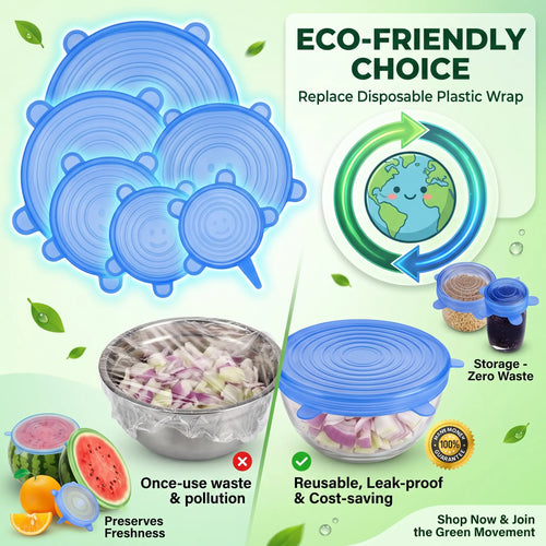up Stop Wasting Plastic Wrap Every Day - Stretch, seal, and reuse. These silicone stretch lids help cover leftovers, half-cut fruit, bowls, cups, and jars in seconds — without fighting with messy disposable wrap.