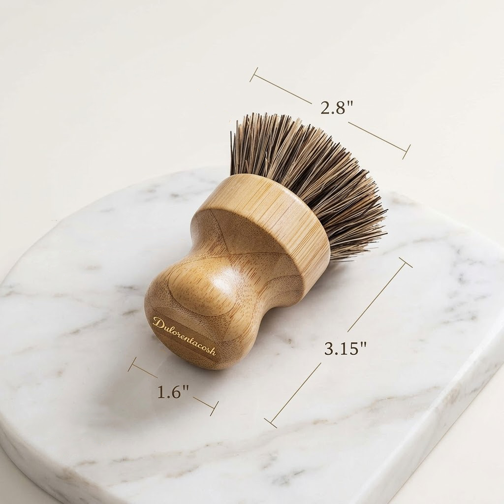 Dulorentacosh Natural Bamboo Dish Brush - Ergonomic Wooden Pot Scrubber with Durable Tampico Fiber Bristles - Eco-Friendly Kitchen Scrub Brush for Dishes, Cast Iron Pans & Sinks