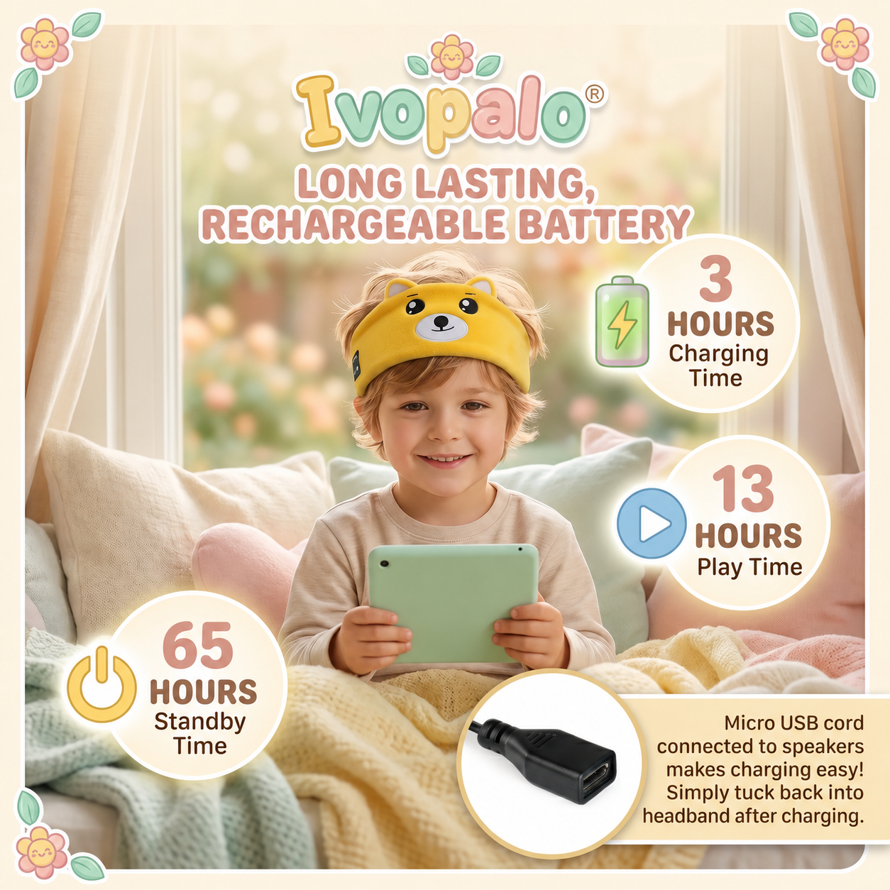 🎧ivopalo® Kids Wireless Sleep Headband Headphones – Soft Bluetooth Animal Headphones for Travel Sleep & School