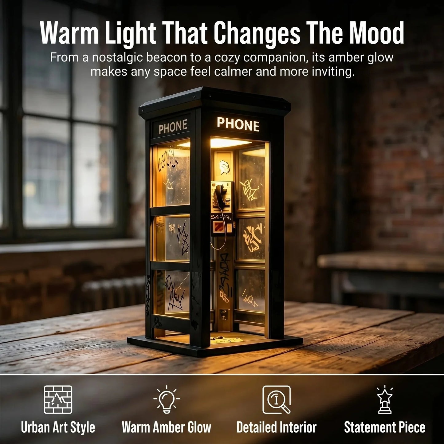 ✨Urban Noir Telephone Booth Lamp – Vintage Ambient Light for Desks & Shelves