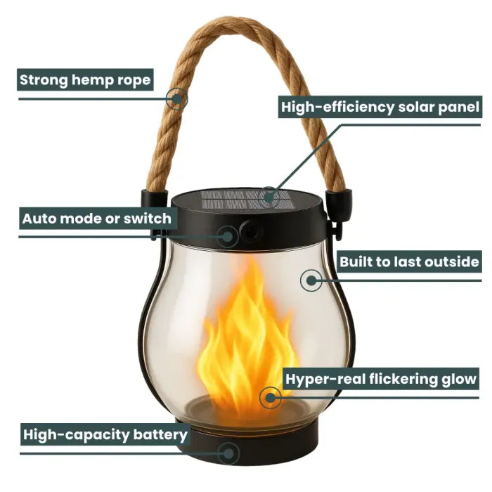 🔥Solar Flame Lantern – Realistic Flick🔥ering Fire Glow for Camping Patio Garden & Outdoor Nights
