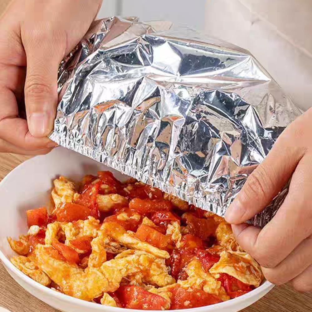 Reusable Aluminum Foil Food Covers – Stretchable Heat-Retaining Bowl & Plate Covers