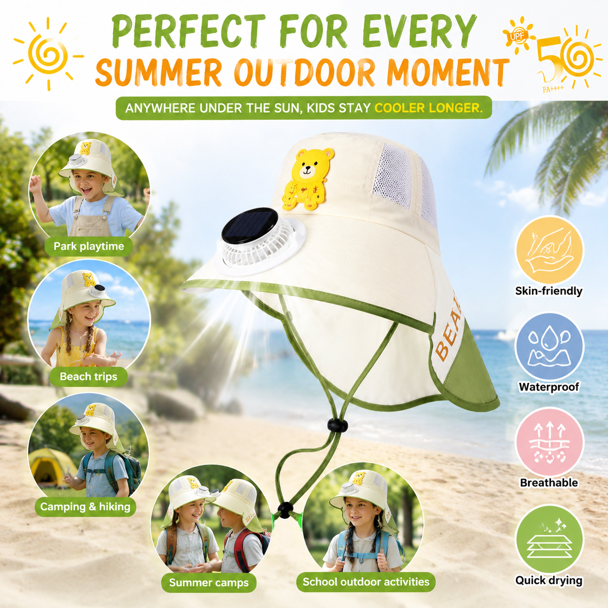 ☀️ SUMMER SALE 50% OFF 🔥 Kids Cooling Sun Protection Fan Hat - Beat Summer Heat & Protect Your Child Outdoors