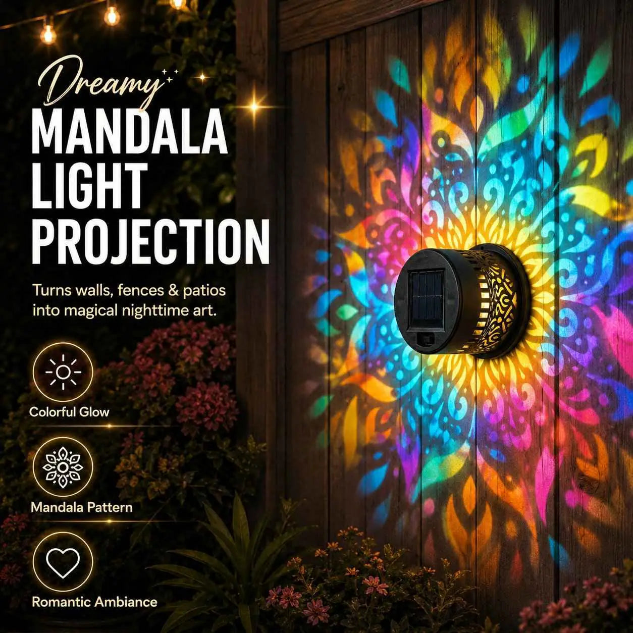 ✨Solar-Powered Waterproof Mandala Wall Light – Auto Glow Outdoor Decor for Garden Fence Patio & Backyard