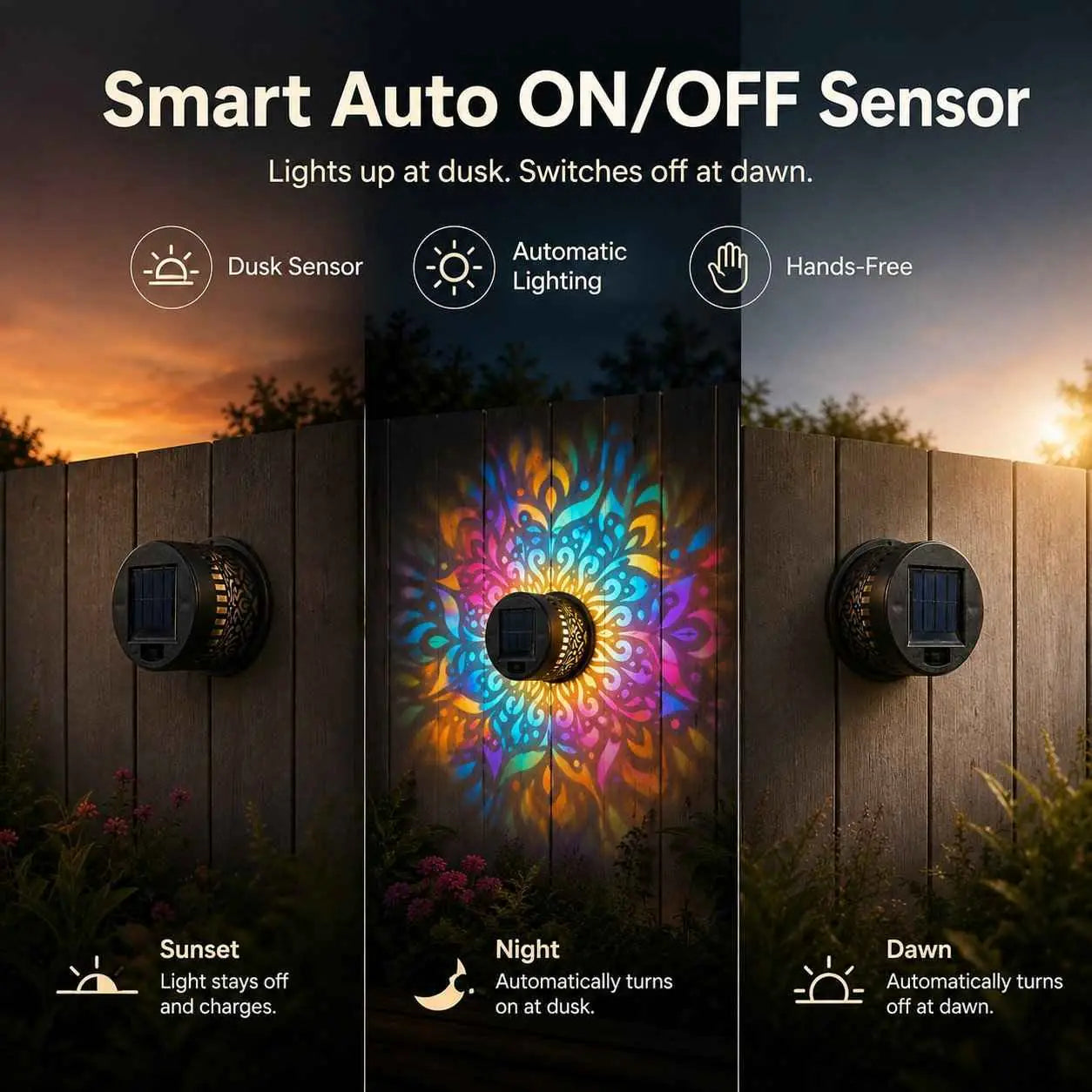✨Solar-Powered Waterproof Mandala Wall Light – Auto Glow Outdoor Decor for Garden Fence Patio & Backyard