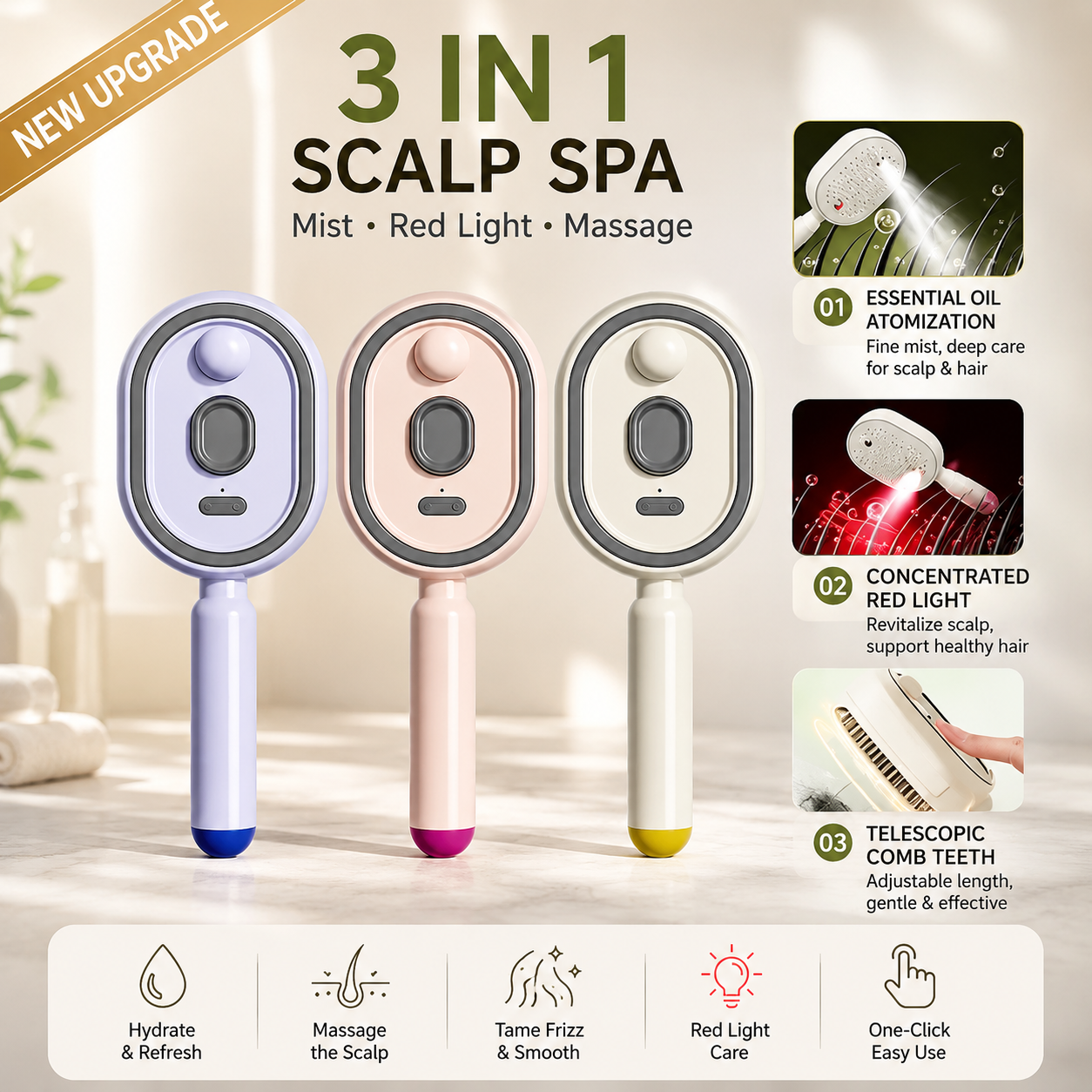 🔥50% OFF! 🔥Electric Spray Scalp Massage Brush with Mist & Red Light