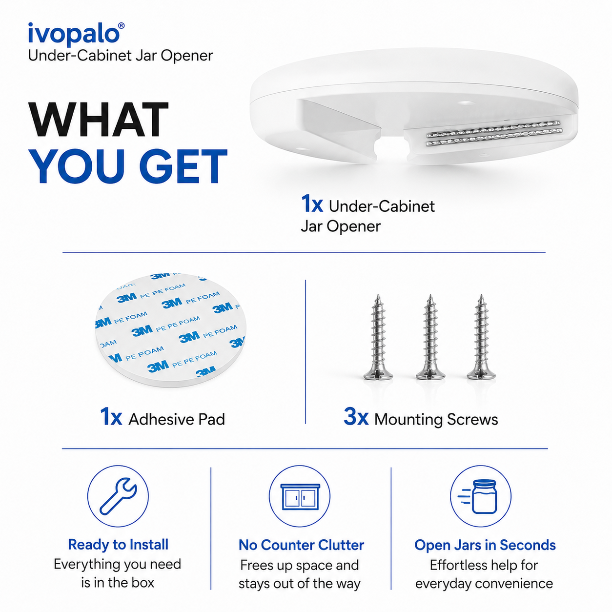 🫙ivopalo® Under-Cabinet Jar Opener – Easy One-Handed Lid Opener for Stubborn Jars