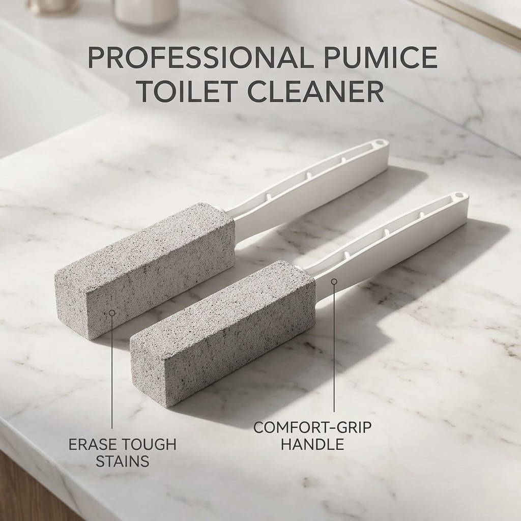 Dulorentacosh 2-Pack Pumice Stone Toilet Bowl Cleaner with Handle - Professional Hard Water Ring Remover & Limescale Eraser - Eco-Friendly Scrubbing Wand for Bathroom, Grills & Tiles