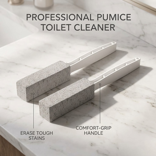 Dulorentacosh 2-Pack Pumice Stone Toilet Bowl Cleaner with Handle - Professional Hard Water Ring Remover & Limescale Eraser - Eco-Friendly Scrubbing Wand for Bathroom, Grills & Tiles
