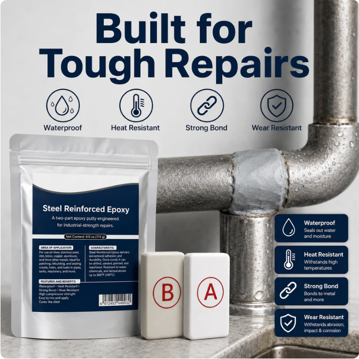 💥SAVE 50% NOW🏠Steel Reinforced Epoxy Repair Putty — Universal Glue for Metal, Wood, Plastic