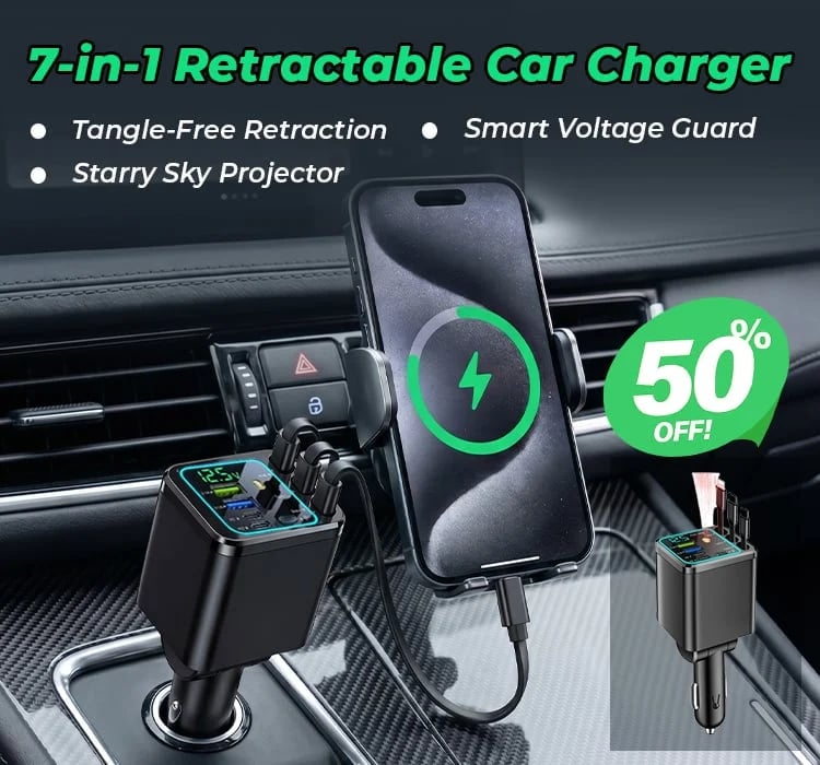 ⚡🚗 50% OFF TODAY — 7-in-1 Wireless Car Charger | RGB Starry Light Display | Smart Voltage Monitor