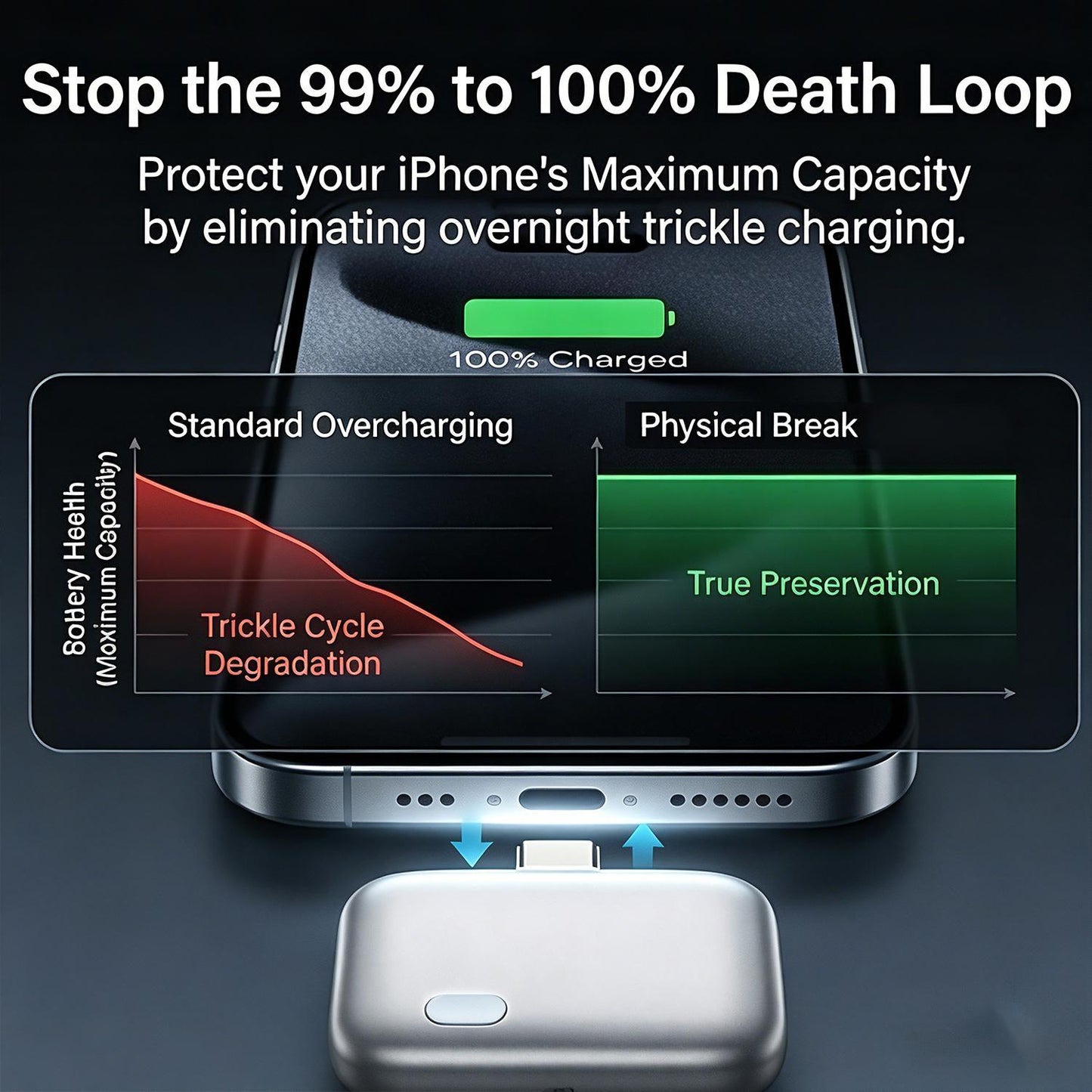 🔋ivopalo® Smart Auto-Disconnect Type-C Charging Guard – 140W Anti-Overcharge Adapter for Safe Overnight Charging