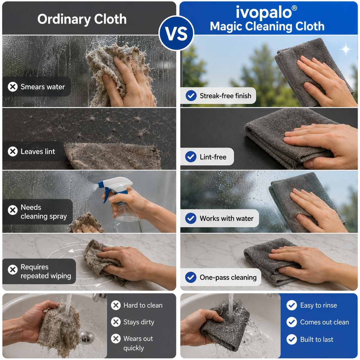 🔥 Up to 50% OFF ivopalo® Magic Cleaning Cloths - One Wipe for Streak-Free Glass, Mirrors & Stainless Steel