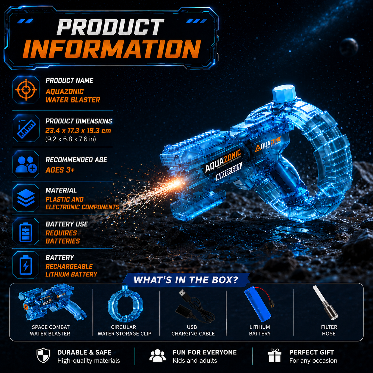 💦ivopalo® Rechargeable Electric Water Blaster – Space Combat Summer Pool Toy for Kids & Adults